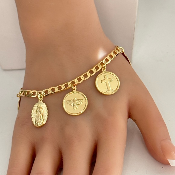 14k Gold Filled Bracelet With Religious Charms | Virgencita de Guadalupe - Picture 2 of 9